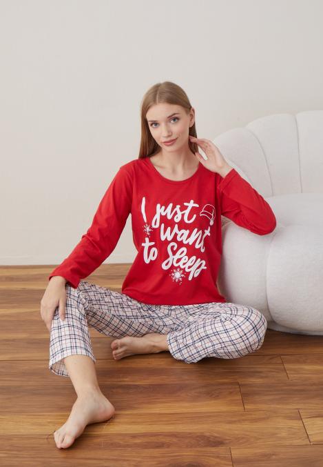 Pijama Dama Craciun ,maneca lunga ,pantaloni lungi,Engros